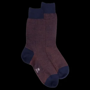 Homme Doré Doré Chaussettes^Chaussettes homme caviar en laine merinos - Bleu caban & Orange cognac