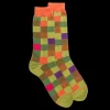 Homme Doré Doré Chaussettes^Chaussettes homme échiquier en coton - Vert Absinthe & Orange