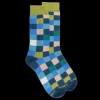 Homme Doré Doré Chaussettes^Chaussettes homme échiquier en coton - Bleu Croisette & Vert Absinthe