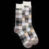 Homme Doré Doré Chaussettes^Chaussettes homme échiquier en coton - Gris & Écru