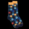 Homme Doré Doré Chaussettes^Chaussettes homme échiquier en coton - Bleu Voilier & Carotte