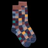 Homme Doré Doré Chaussettes^Chaussettes homme échiquier en coton - Bleu Voilier & Marron cacao