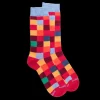 Homme Doré Doré Chaussettes^Chaussettes homme échiquier en coton - Rouget & Bleu Macadam