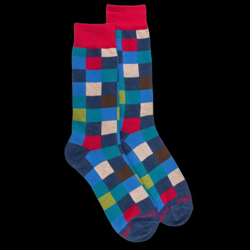 chaussettes_homme_chiquie_0-20.webp Homme Doré Doré Chaussettes^Chaussettes homme échiquier en coton - Bleu Pêcheur & Rouget
