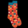 Homme Doré Doré Chaussettes^Chaussettes homme échiquier en coton - Orange & Bleu