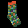 Homme Doré Doré Chaussettes^Chaussettes homme échiquier en coton - Vert & Orange