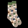 Homme Doré Doré Chaussettes^Chaussettes homme échiquier en coton - Beige Sahara & Vert Campagne