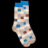 Homme Doré Doré Chaussettes^Chaussettes homme échiquier en coton - Beige Grège & Bleu
