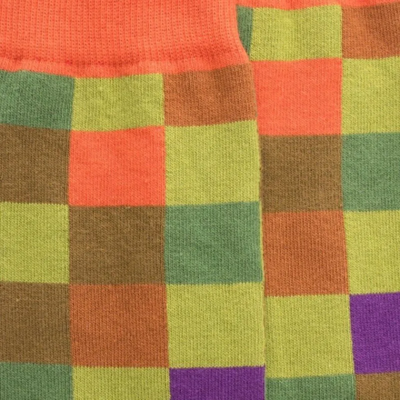 chaussettes_homme_chiquie_1-1.webp Homme Doré Doré Chaussettes^Chaussettes homme échiquier en coton - Vert Absinthe & Orange