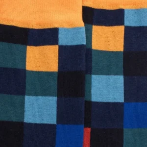 Homme Doré Doré Chaussettes^Chaussettes homme échiquier en coton - Bleu Voilier & Carotte