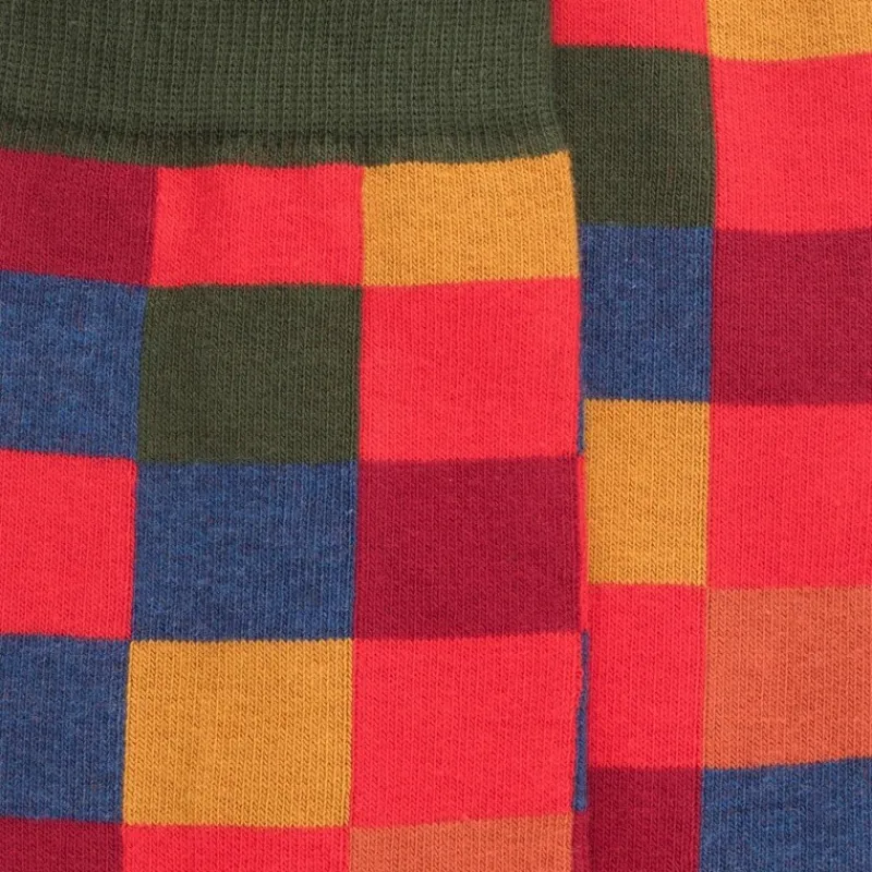 chaussettes_homme_chiquie_1-15.webp Homme Doré Doré Chaussettes^Chaussettes homme échiquier en coton - Rouge Ponceau & Vert thé