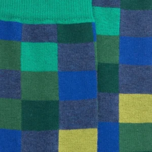 Homme Doré Doré Chaussettes^Chaussettes homme échiquier en coton - Bleu pêcheur