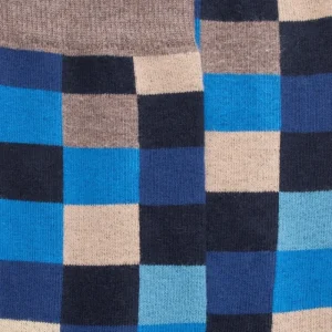 Homme Doré Doré Chaussettes^Chaussettes homme échiquier en coton - Bleu marine foncé