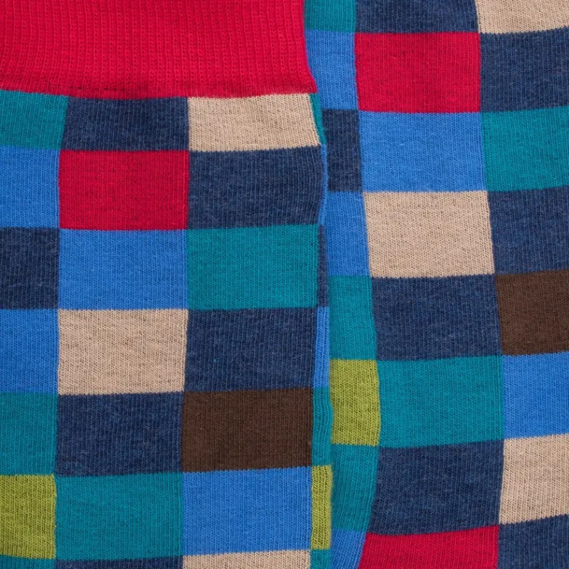 chaussettes_homme_chiquie_1-20.webp Homme Doré Doré Chaussettes^Chaussettes homme échiquier en coton - Bleu Pêcheur & Rouget