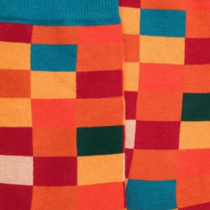 Homme Doré Doré Chaussettes^Chaussettes homme échiquier en coton - Orange & Bleu