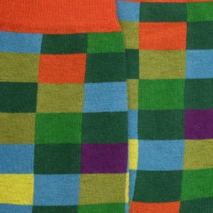 Homme Doré Doré Chaussettes^Chaussettes homme échiquier en coton - Vert & Orange