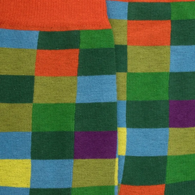chaussettes_homme_chiquie_1-22.webp Homme Doré Doré Chaussettes^Chaussettes homme échiquier en coton - Vert & Orange