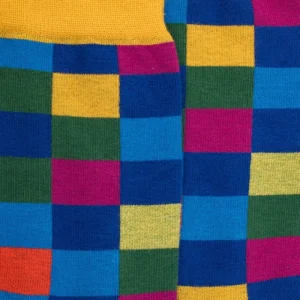 Homme Doré Doré Chaussettes^Chaussettes homme échiquier en coton - Bleu & Jaune Moutarde