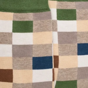 Homme Doré Doré Chaussettes^Chaussettes homme échiquier en coton - Beige Sahara & Vert Campagne