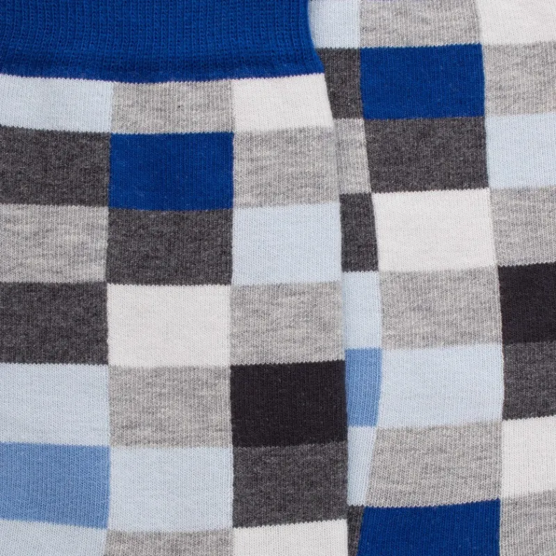 chaussettes_homme_chiquie_1-26.webp Homme Doré Doré Chaussettes^Chaussettes homme échiquier en coton - Gris Rocheux & Bleu