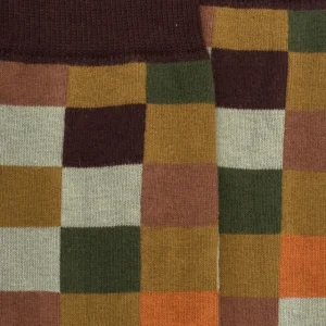 Homme Doré Doré Chaussettes^Chaussettes homme échiquier en coton - Vert pistache & marron chocolat