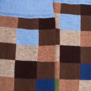 Homme Doré Doré Chaussettes^Chaussettes homme échiquier en coton - Bois & bleu macadam
