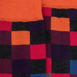 Homme Doré Doré Chaussettes^Chaussettes homme échiquier en coton - Gris anthracite & Orange souci