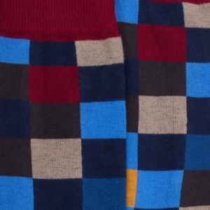 Homme Doré Doré Chaussettes^Chaussettes homme échiquier en coton - Bleu & violet amarante