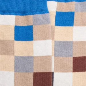 Homme Doré Doré Chaussettes^Chaussettes homme échiquier en coton - Beige Grège & Bleu