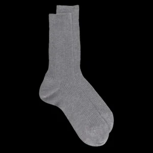 Homme Doré Doré Chaussettes^Chaussettes Homme côtelées en pur fil d'Ecosse - Gris moyen