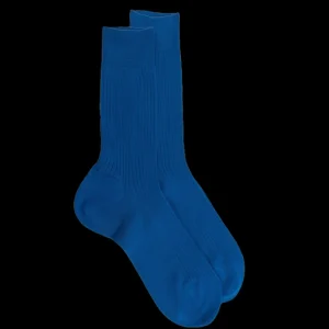 Homme Doré Doré Chaussettes^Chaussettes Homme côtelées en pur fil d'Ecosse - Bleu cosmos