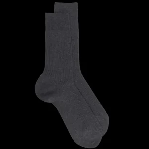 Homme Doré Doré Chaussettes^Chaussettes Homme côtelées en pur fil d'Ecosse - Gris foncé