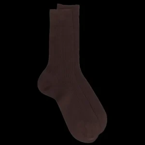 Homme Doré Doré Chaussettes^Chaussettes Homme côtelées en pur fil d'Ecosse - Marron