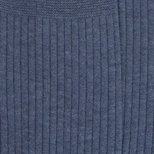 Homme Doré Doré Chaussettes^Chaussettes Homme côtelées en pur fil d'Ecosse - Bleu jean