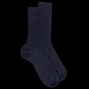 Homme Doré Doré Chaussettes^Chaussettes homme en 100% laine fine mérinos côtelées - Bleu foncé