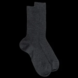 Homme Doré Doré Chaussettes^Chaussettes homme en 100% laine fine mérinos côtelées - Gris anthracite