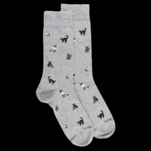 Homme Doré Doré Chaussettes^Chaussettes homme en coton à motifs chats - Gris Rocheux