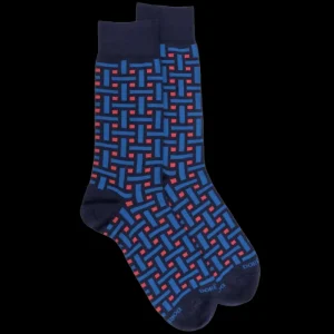 Homme Doré Doré Chaussettes^Chaussettes homme en coton à motif géométrique - Bleu Matelot