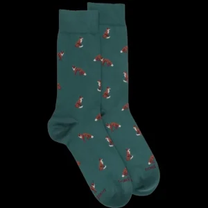 Homme Doré Doré Chaussettes^Chaussettes homme en coton à motif renard - Vert Saule