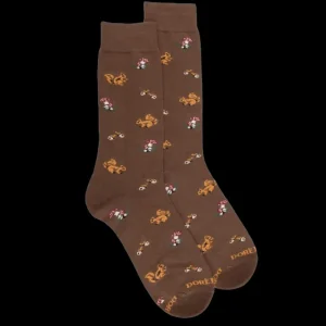 Homme Doré Doré Chaussettes^Chaussettes homme en coton avec motif d'écureuil et de champignons -