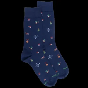 Homme Doré Doré Chaussettes^Chaussettes homme en coton à motif de Noël - Bleu Voilier