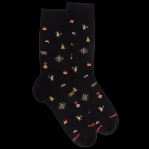 Homme Doré Doré Chaussettes^Chaussettes homme en coton à motif de Noël -