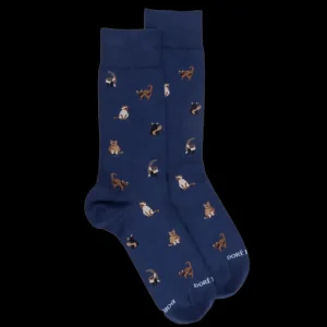 Homme Doré Doré Chaussettes^Chaussettes homme en coton à motif chats - Bleu Voilier