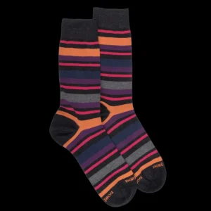 Homme Doré Doré Chaussettes^Chaussettes homme en coton avec motif rayure - Gris anthracite & Cerise