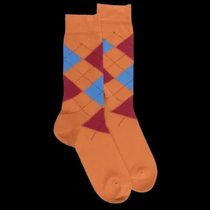 Homme Doré Doré Chaussettes^Chaussettes homme en coton à motifs intarsia - Orange cognac
