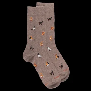 Homme Doré Doré Chaussettes^Chaussettes homme en coton à motif chats - Blanc Grive