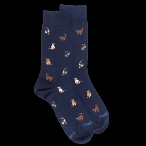 Homme Doré Doré Chaussettes^Chaussettes homme en coton à motif chats - Bleu Matelot