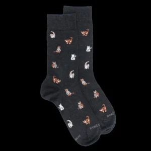 Homme Doré Doré Chaussettes^Chaussettes homme en coton à motif chats - Gris anthracite