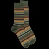 Homme Doré Doré Chaussettes^Chaussettes homme en coton à rayures fines multicolores - Vert cyprès & Orange henné
