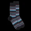 Homme Doré Doré Chaussettes^Chaussettes homme en coton à rayures fines multicolores - Noir & Rouge pommard